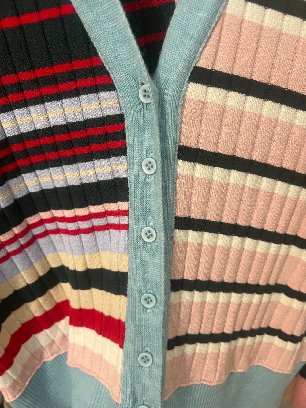 A.L.C. Striped Ribbed Button-Front Cardigan in Pink, Light Blue & Multi - Picture 5 of 8